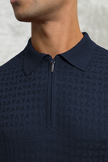 Мужское поло тёмно-синего цвета Zilli zip neck   