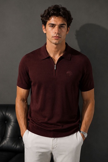 Мужское поло Stefano Ricci Eagle zip-neck - Burgundy   