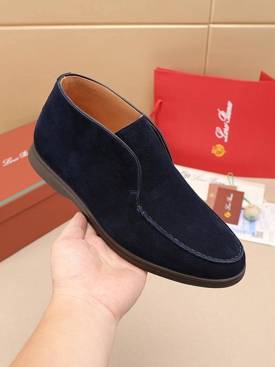 Замшевые лоферы с меховой стелькой Loro Piana Open Walk - Navy