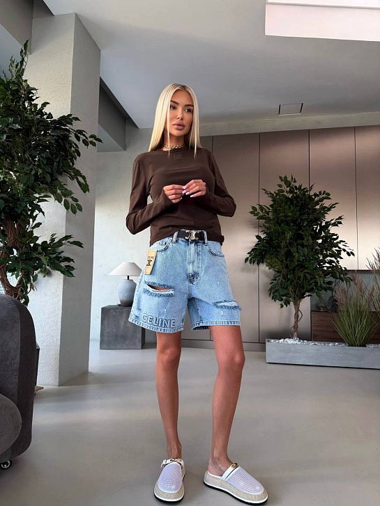 Женские светло-голубые джинсовые шорты Celine premium