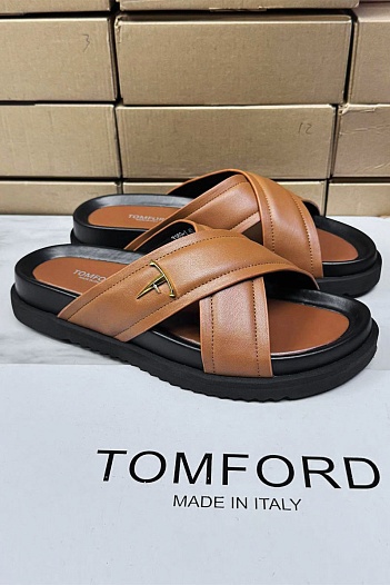 Кожаные шлёпанцы Tom Ford Preston - Brown   