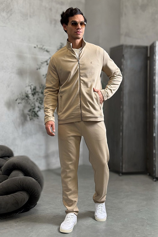 Бежевая кофта на молнии Brioni B-еmbroidery