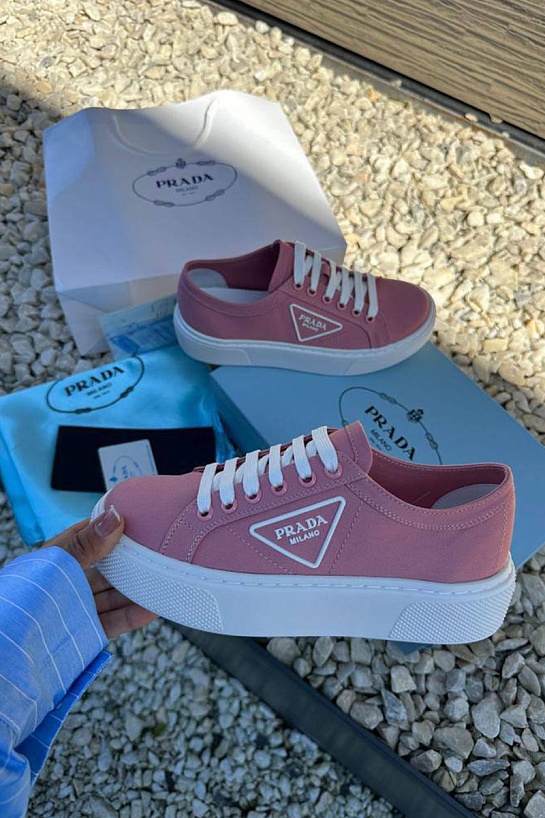 Женские текстильные кроссовки Prada - Pink