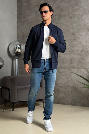 Кофта тёмно-синего цвета Stone Island Zip-Up Compass-patch   