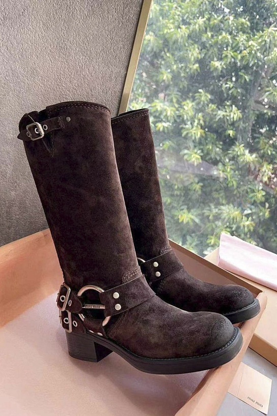 Женские замшевые сапоги MIU MIU Ankle Premium