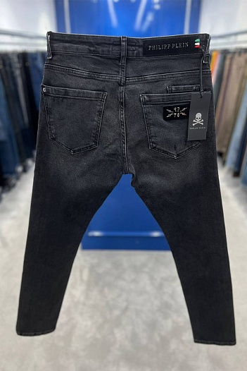 Мужские джинсы чёрного цвета Philipp Plein logo-plaque   