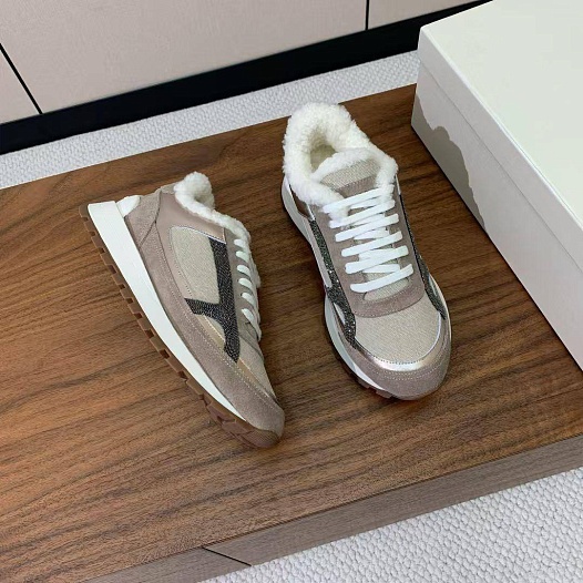 Женские замшевые кроссовки с мехом Brunello Cucinelli premium   