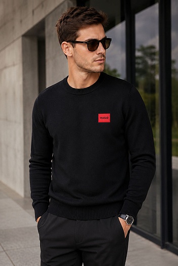 Чёрный мужской джемпер Hugo Boss red logo label   