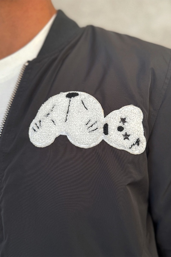 Мужской чёрный бомбер Palm Angels Bear logo-patch