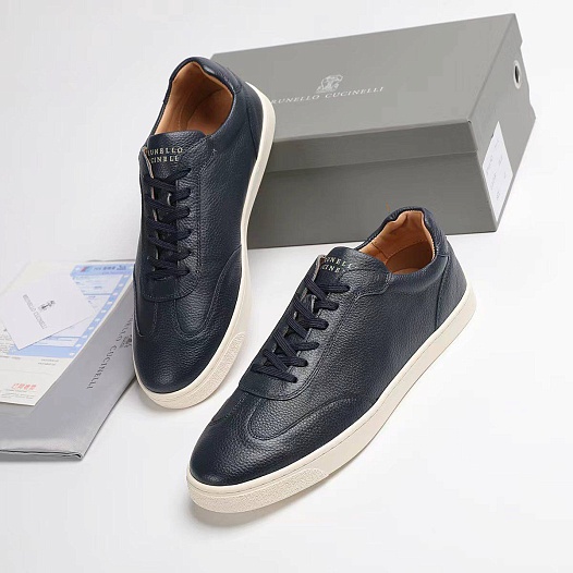 Кожаные кроссовки Brunello Cucinelli logo-print - Navy   