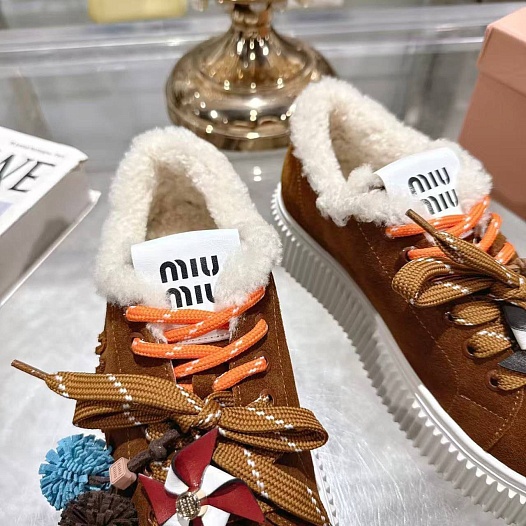 Женские замшевые кроссовки с мехом MIU MIU premium   
