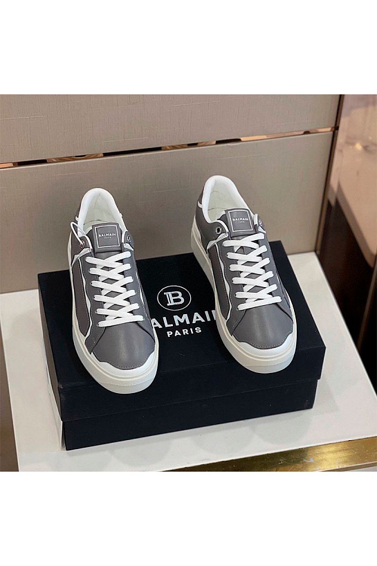 Серые кожаные кроссовки Balmain