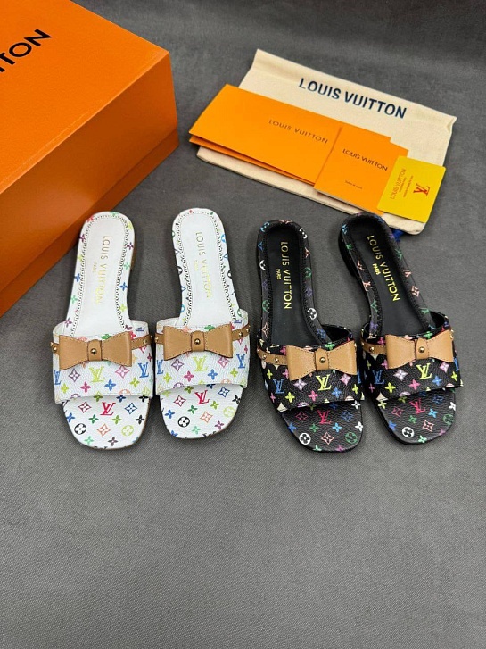 Женские кожаные шлёпанцы Louis Vuitton x Takashi Murakami Multicolore premium