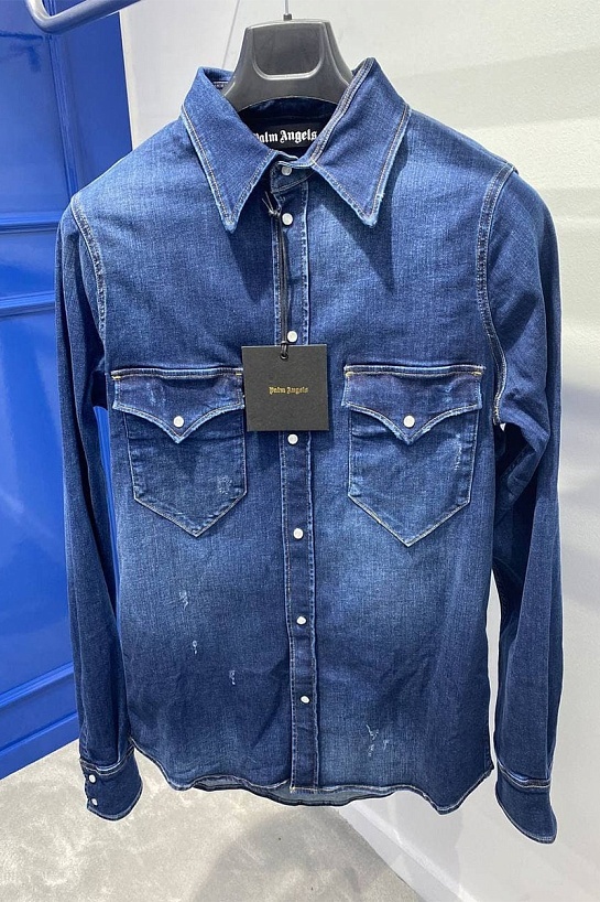 Мужская джинсовая рубашка Palm Angels синего цвета