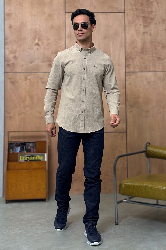 Мужская тёмно-бежевая рубашка Etro Pegasus logo