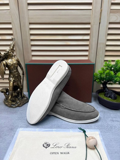 Мужские замшевые лоферы Loro Piana Open Walk - Grey   
