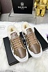 Кожаные кроссовки с мехом Balmain low-top - Beige / White