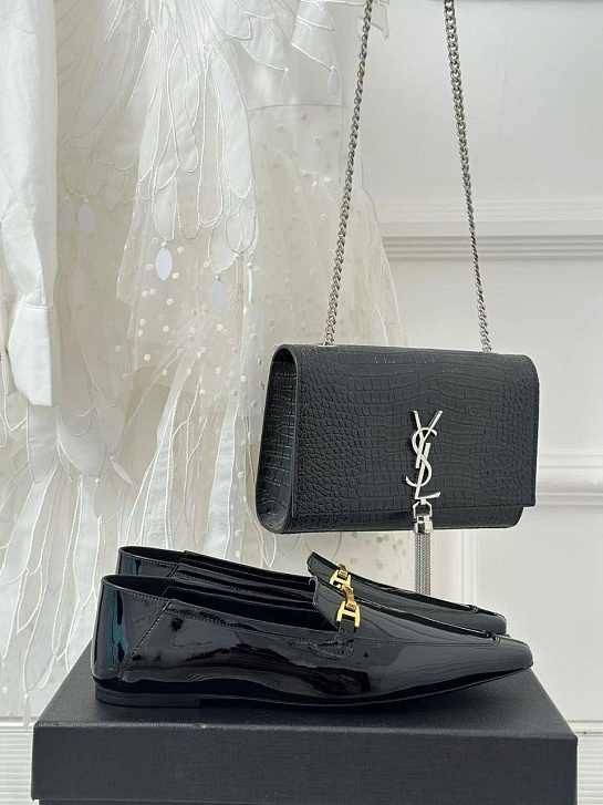Женские кожаные лоферы чёрного цвета Yves Saint Laurent premium