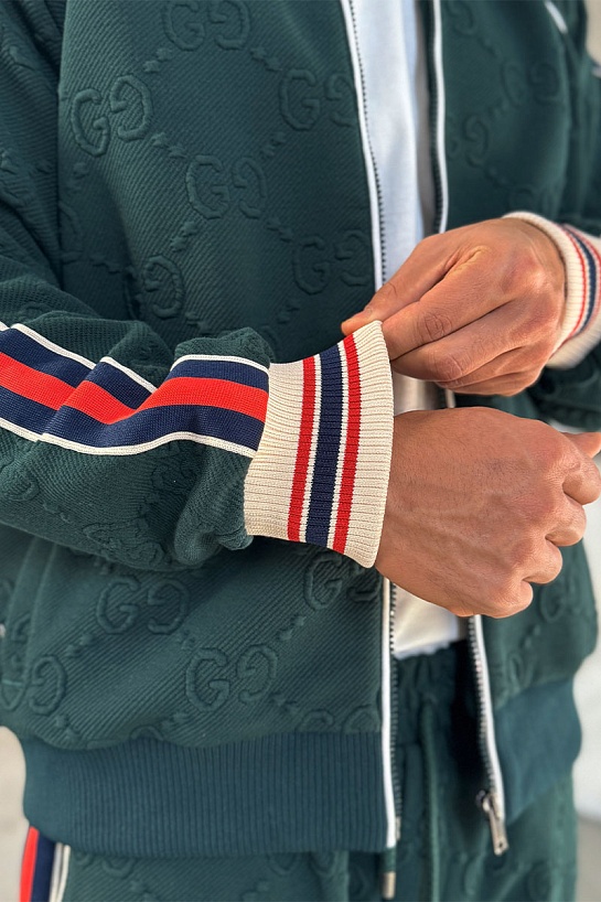 Зелёная кофта на молнии Gucci GG jacquard