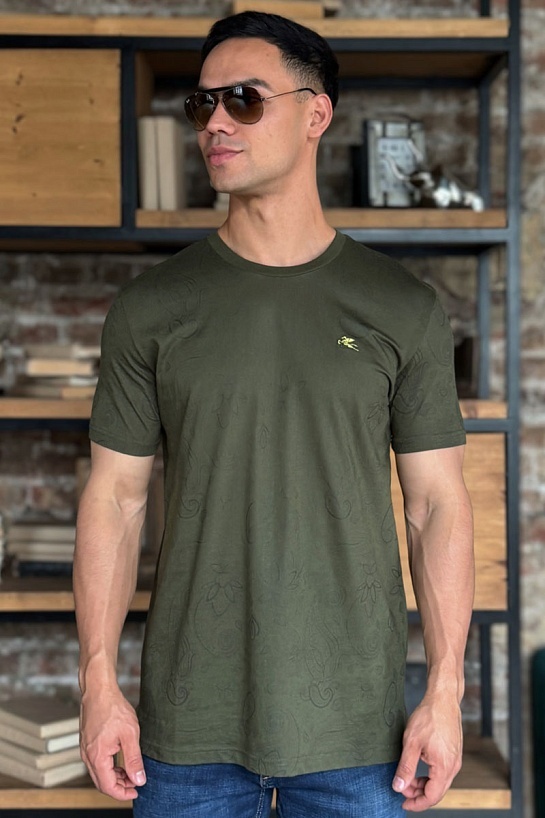 Тёмно-зелёная мужская футболка Etro embroidered-logo