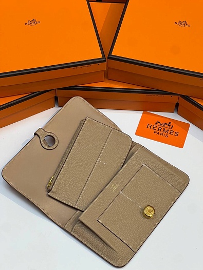 Кожаный кошелёк Hermes Dogon Duo - Beige 19.5x12 см   