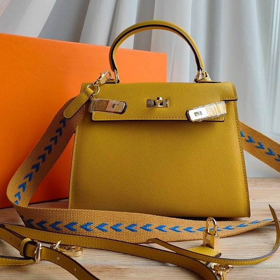 Женская кожаная сумка Hermes Kelley 25x20 см - Yellow