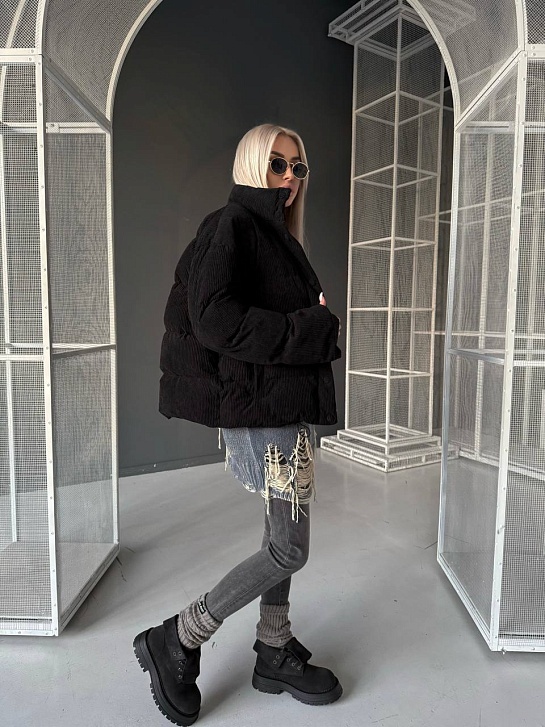 Женская чёрная вельветовая куртка MIU MIU