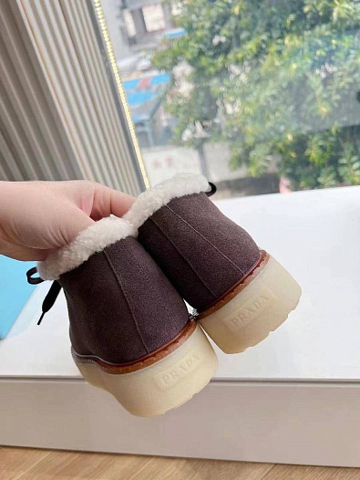 Женские замшевые ботинки с мехом Prada Premium - Purple   