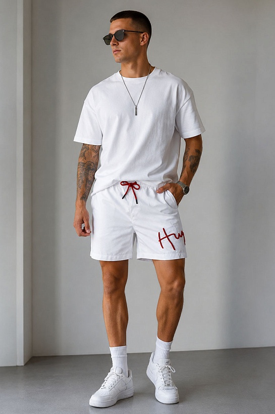 Мужские белые шорты Hugo Boss Dugo logo-embroidered