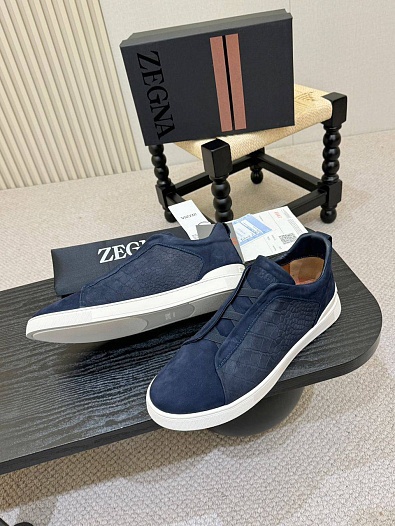 Мужские кроссовки Zegna Triple Stitch Alligator - Navy   