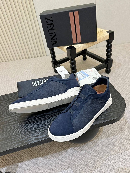 Мужские кроссовки Zegna Triple Stitch Alligator - Navy