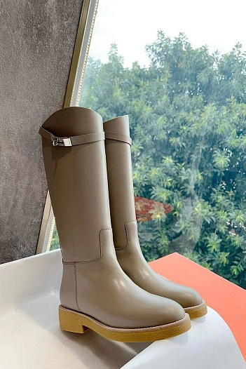 Женские кожаные сапоги Hermes Premium - Grey   
