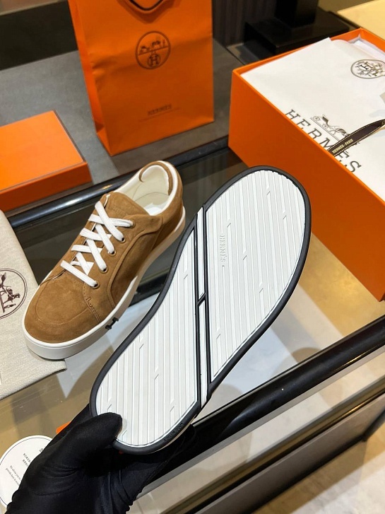 Женские замшевые кроссовки Hermes Premium - Chestnut