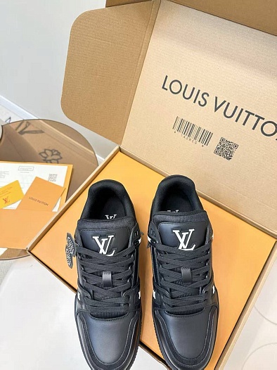 Женские кожаные кроссовки Louis Vuitton Trainer premium - Black   