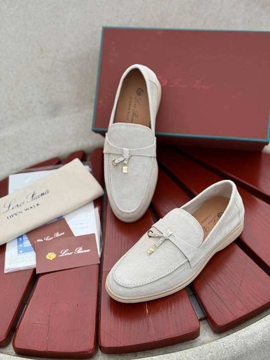 Женские замшевые лоферы Loro Piana Open Walk - Beige