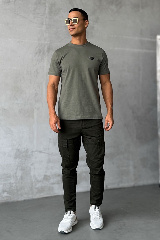 Мужская футболка Prada logo-plaque - Khaki
