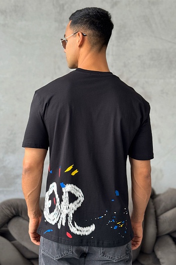 Мужская чёрная футболка Dior paint-splatter   