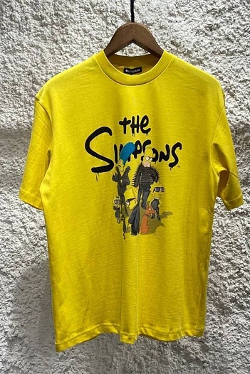 Жёлтая оверсайз футболка Balenciaga The Simpsons   