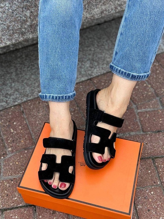 Женские замшевые сандалии Hermes Chypre - Black