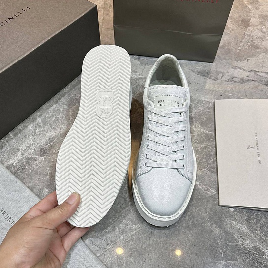 Мужские кроссовки Brunello Cucinelli grain leather - White