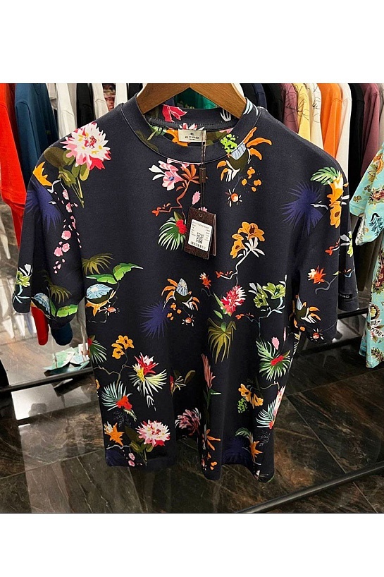 Тёмно-синяя футболка Etro floral-print