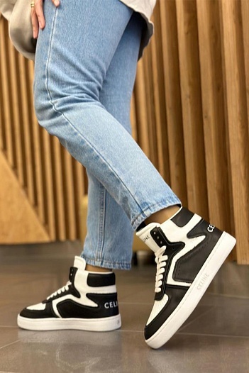 Женские кожаные кроссовки Celine - White / Black   