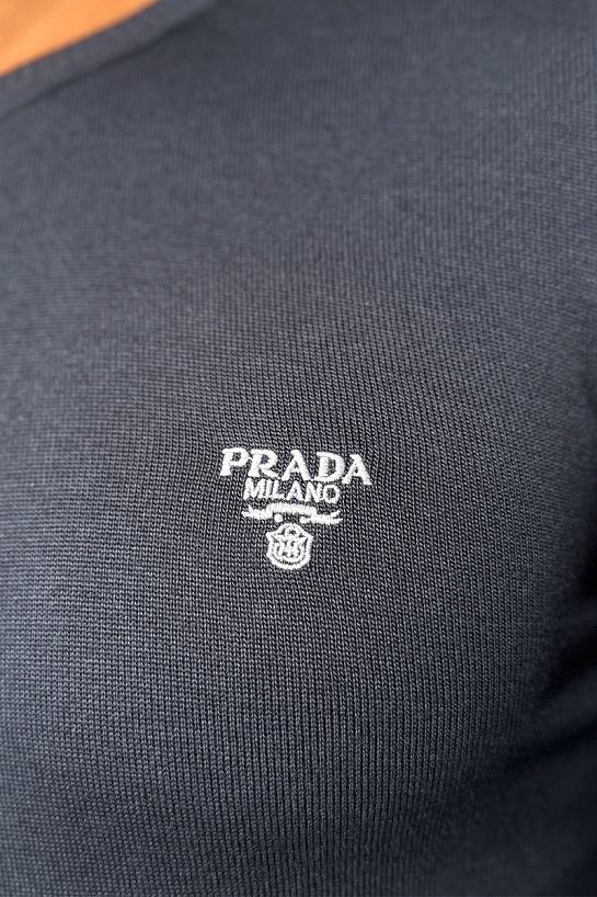 Синий мужской джемпер Prada logo-embroidered
