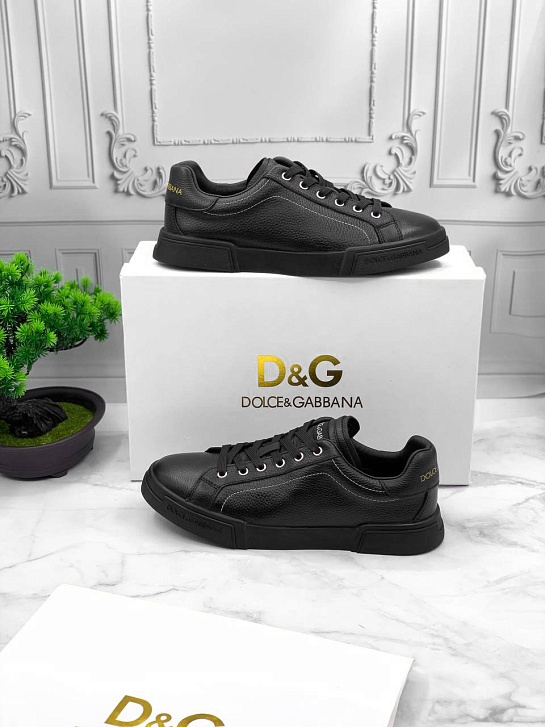 Кожаные кроссовки Dolce & Gabbana Portofino - Black