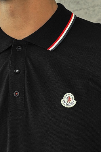 Чёрное поло с длинным рукавом Moncler logo-patch   