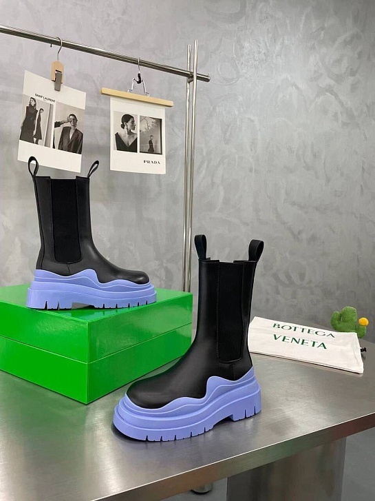 Женские кожаные ботинки Bottega Veneta Premium - Black / Blue
