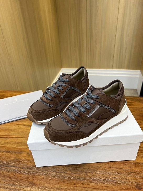 Женские замшевые кроссовки Brunello Cucinelli - Brown