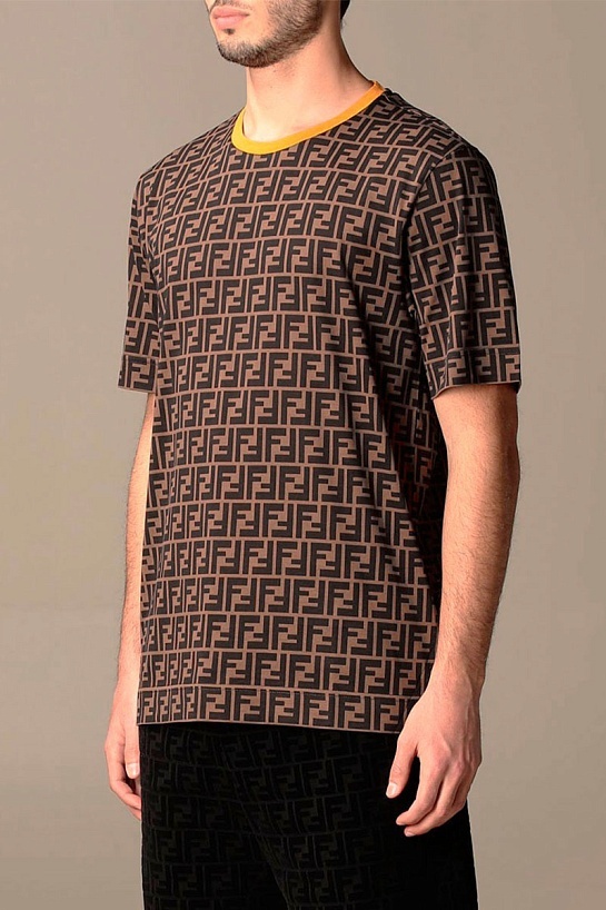 Мужская футболка Fendi Double F - Brown