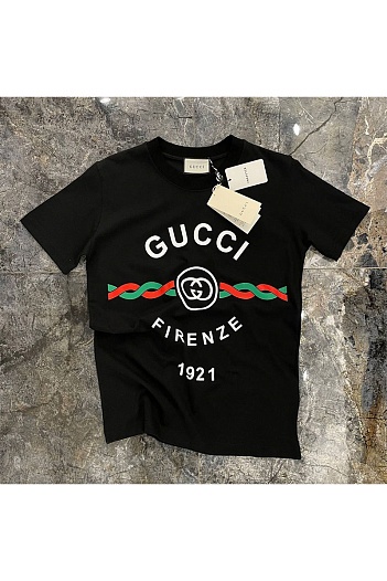 Чёрная оверсайз футболка Gucci Firenze 1921   