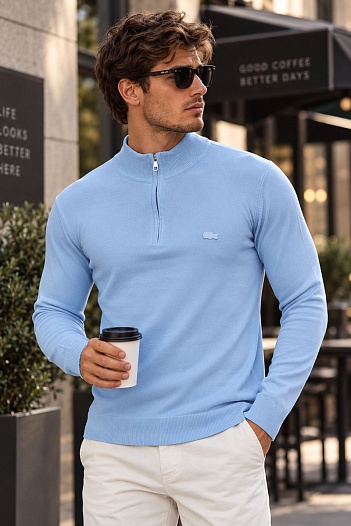 Мужской голубой джемпер Lacoste Zip Neck   